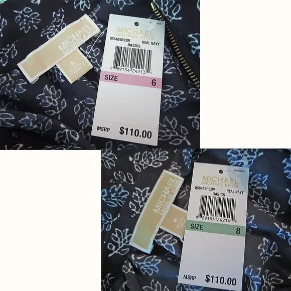 MICHAEL Michael Kors NEW Real Navy Vine-Leaf Zip 3/4 Sleeve Top - Picture 5 of 12